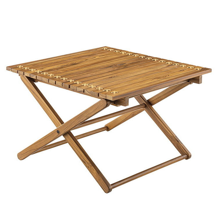 ロールトップテーブル ロールトップ テーブル 机 アウトドアテーブル フォールディングテーブル 折りたたみ アウトドア キャンプ ロータイプ 低い 低め 収納 持ち運び チーク材 本革 天然木 木製(代引不可)