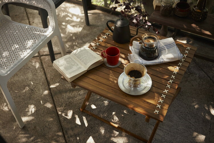 ロールトップテーブル ロールトップ テーブル 机 アウトドアテーブル フォールディングテーブル 折りたたみ アウトドア キャンプ ロータイプ 低い 低め 収納 持ち運び チーク材 本革 天然木 木製(代引不可)