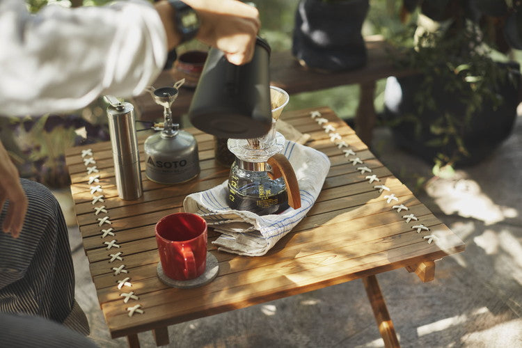 ロールトップテーブル ロールトップ テーブル 机 アウトドアテーブル フォールディングテーブル 折りたたみ アウトドア キャンプ ロータイプ 低い 低め 収納 持ち運び チーク材 本革 天然木 木製(代引不可)