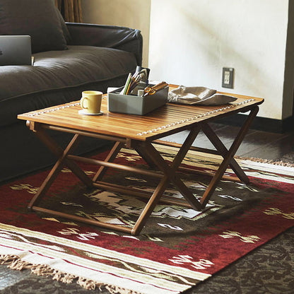 ロールトップテーブル ロールトップ テーブル 机 アウトドアテーブル フォールディングテーブル 折りたたみ アウトドア キャンプ ロータイプ 低い 低め 収納 持ち運び チーク材 本革 天然木 木製(代引不可)