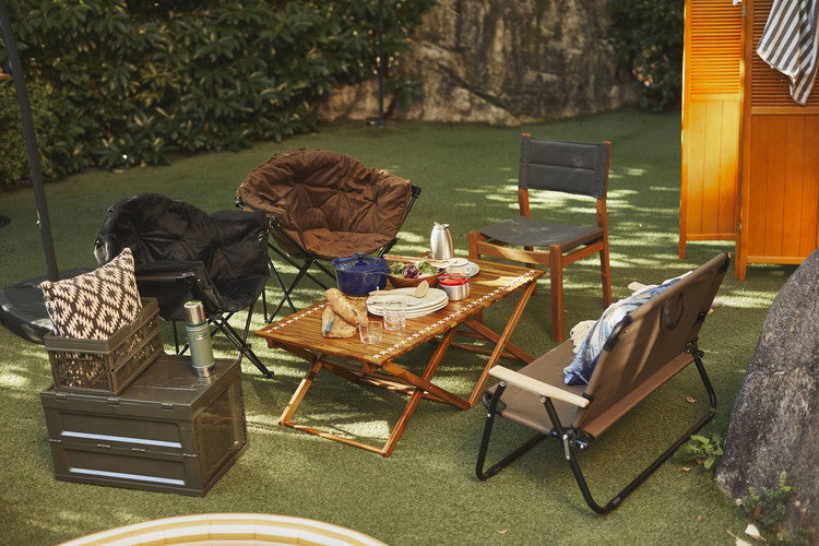 ロールトップテーブル ロールトップ テーブル 机 アウトドアテーブル フォールディングテーブル 折りたたみ アウトドア キャンプ ロータイプ 低い 低め 収納 持ち運び チーク材 本革 天然木 木製(代引不可)