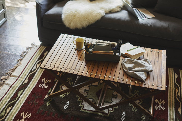 ロールトップテーブル ロールトップ テーブル 机 アウトドアテーブル フォールディングテーブル 折りたたみ アウトドア キャンプ ロータイプ 低い 低め 収納 持ち運び チーク材 本革 天然木 木製(代引不可)