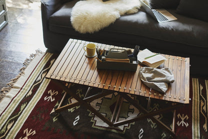 ロールトップテーブル ロールトップ テーブル 机 アウトドアテーブル フォールディングテーブル 折りたたみ アウトドア キャンプ ロータイプ 低い 低め 収納 持ち運び チーク材 本革 天然木 木製(代引不可)