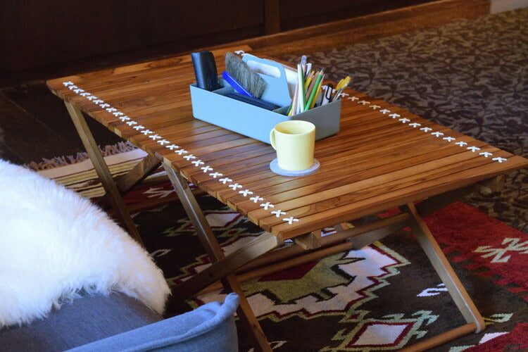 ロールトップテーブル ロールトップ テーブル 机 アウトドアテーブル フォールディングテーブル 折りたたみ アウトドア キャンプ ロータイプ 低い 低め 収納 持ち運び チーク材 本革 天然木 木製(代引不可)