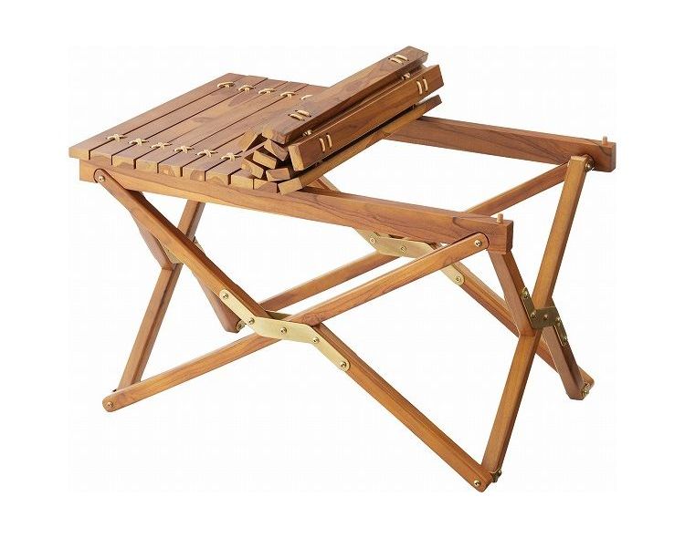 ロールトップテーブル ロールトップ テーブル 机 アウトドアテーブル フォールディングテーブル 折りたたみ アウトドア キャンプ ロータイプ 低い 低め 収納 持ち運び チーク材 本革 天然木 木製(代引不可)