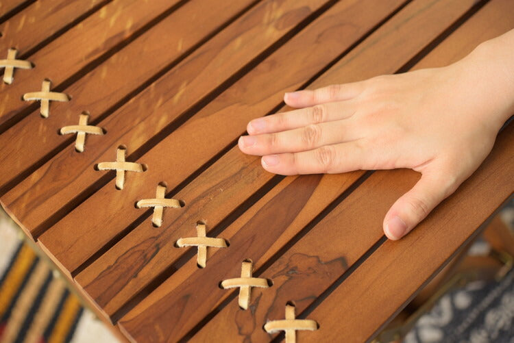 ロールトップテーブル ロールトップ テーブル 机 アウトドアテーブル フォールディングテーブル 折りたたみ アウトドア キャンプ ロータイプ 低い 低め 収納 持ち運び チーク材 本革 天然木 木製(代引不可)