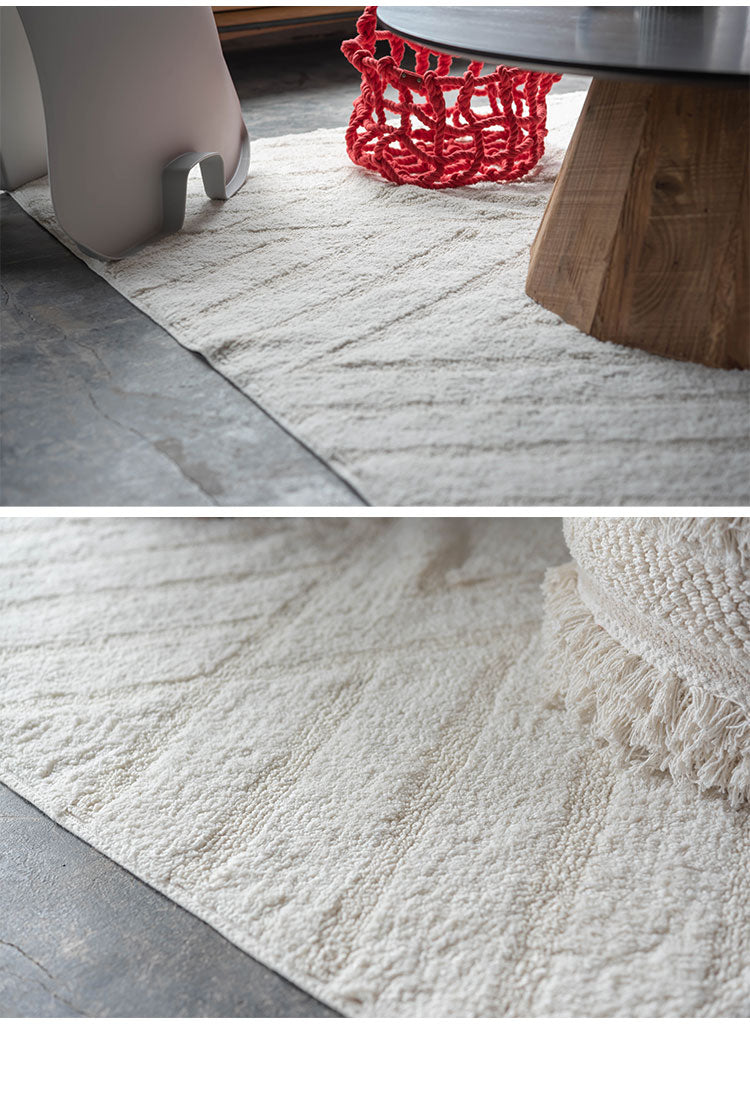 ラグ 130×190 絨毯 カーペット リビング 寝室 北欧 ナチュラル カジュアル シンプル アイボリー グレー おしゃれ 子供部屋 コットン デザイン 保温力 通気性 かわいい(代引不可)