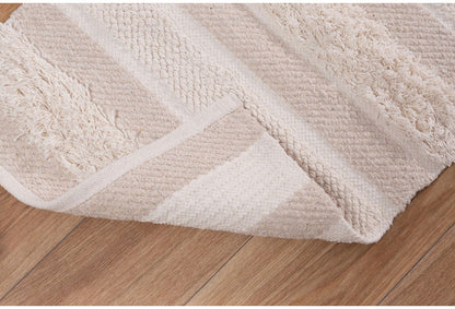 マット 幅50×奥行80cm 玄関マット ストライプ コットン 綿 ふわふわ かわいい おしゃれ 北欧 インテリア リビング ダイニング ナチュラル 手織り(代引不可)