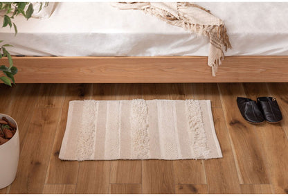 マット 幅50×奥行80cm 玄関マット ストライプ コットン 綿 ふわふわ かわいい おしゃれ 北欧 インテリア リビング ダイニング ナチュラル 手織り(代引不可)