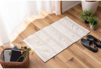 マット 幅50×奥行80cm 玄関マット ストライプ コットン 綿 ふわふわ かわいい おしゃれ 北欧 インテリア リビング ダイニング ナチュラル 手織り(代引不可)
