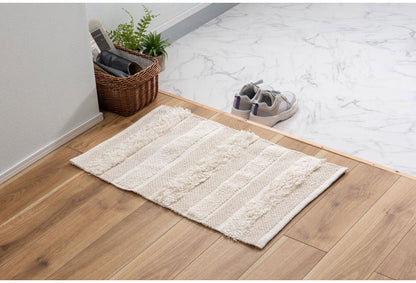 マット 幅50×奥行80cm 玄関マット ストライプ コットン 綿 ふわふわ かわいい おしゃれ 北欧 インテリア リビング ダイニング ナチュラル 手織り(代引不可)