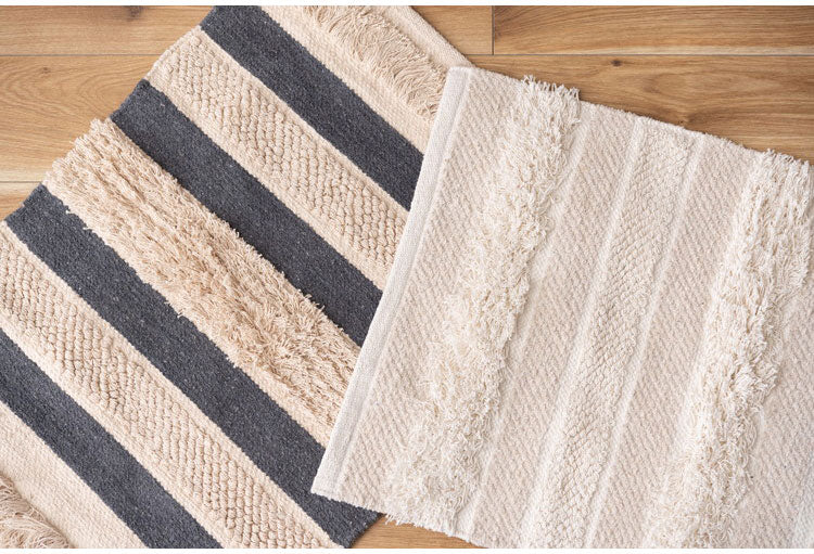 マット 幅50×奥行80cm 玄関マット ストライプ コットン 綿 ふわふわ かわいい おしゃれ 北欧 インテリア リビング ダイニング ナチュラル 手織り(代引不可)