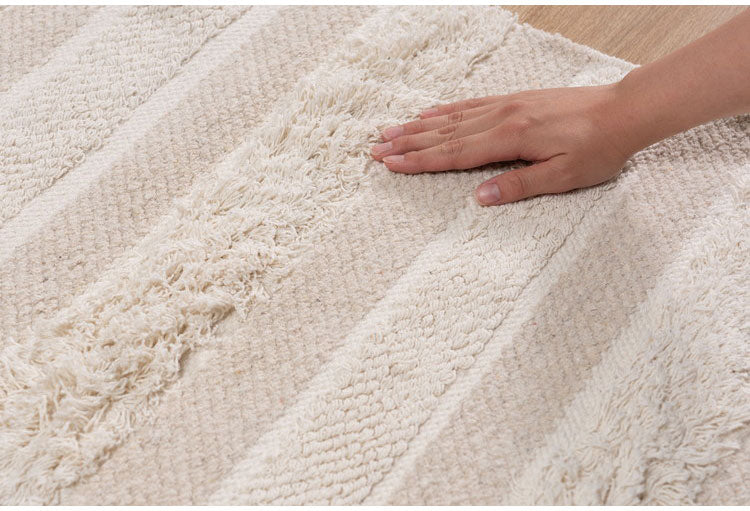 マット 幅50×奥行80cm 玄関マット ストライプ コットン 綿 ふわふわ かわいい おしゃれ 北欧 インテリア リビング ダイニング ナチュラル 手織り(代引不可)