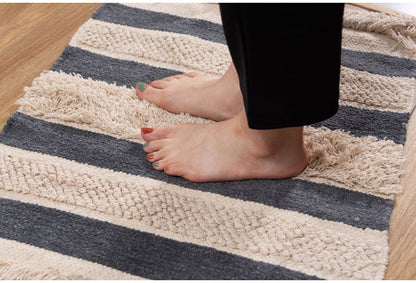 マット 幅50×奥行80cm 玄関マット ストライプ コットン 綿 ふわふわ かわいい おしゃれ 北欧 インテリア リビング ダイニング ナチュラル 手織り(代引不可)