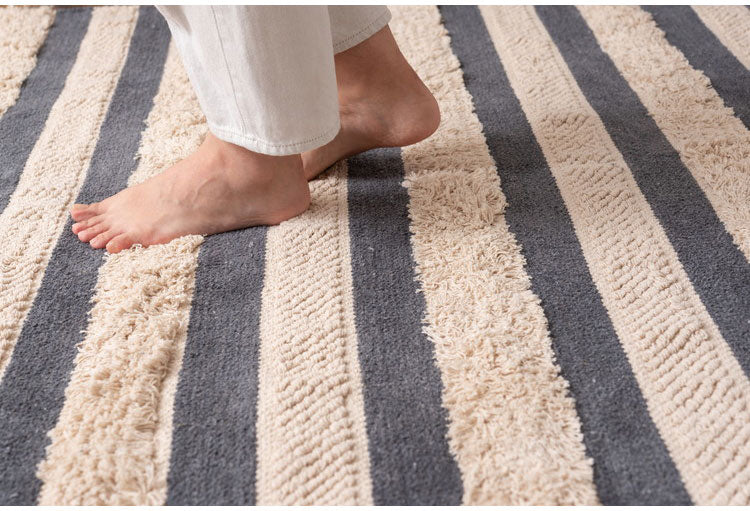 マット 幅130×奥行190cm 玄関マット ストライプ コットン 綿 ふわふわ かわいい おしゃれ 北欧 インテリア リビング ダイニング ナチュラル 手織り(代引不可)