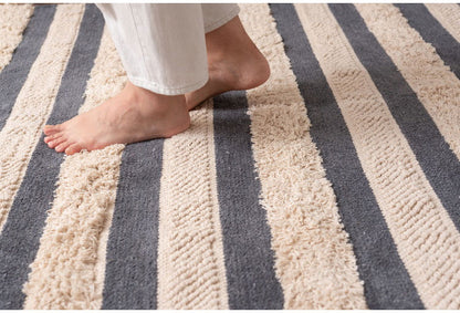 マット 幅130×奥行190cm 玄関マット ストライプ コットン 綿 ふわふわ かわいい おしゃれ 北欧 インテリア リビング ダイニング ナチュラル 手織り(代引不可)