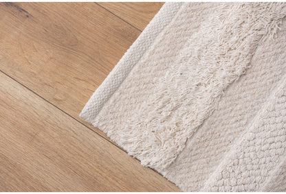 マット 幅130×奥行190cm 玄関マット ストライプ コットン 綿 ふわふわ かわいい おしゃれ 北欧 インテリア リビング ダイニング ナチュラル 手織り(代引不可)