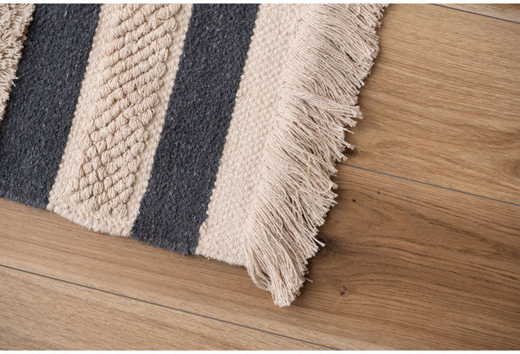 マット 幅130×奥行190cm 玄関マット ストライプ コットン 綿 ふわふわ かわいい おしゃれ 北欧 インテリア リビング ダイニング ナチュラル 手織り(代引不可)