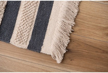 マット 幅130×奥行190cm 玄関マット ストライプ コットン 綿 ふわふわ かわいい おしゃれ 北欧 インテリア リビング ダイニング ナチュラル 手織り(代引不可)