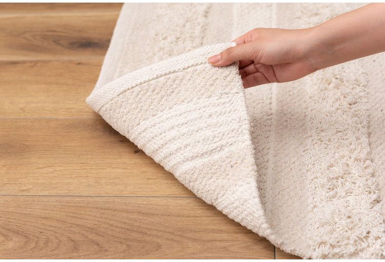 マット 幅130×奥行190cm 玄関マット ストライプ コットン 綿 ふわふわ かわいい おしゃれ 北欧 インテリア リビング ダイニング ナチュラル 手織り(代引不可)