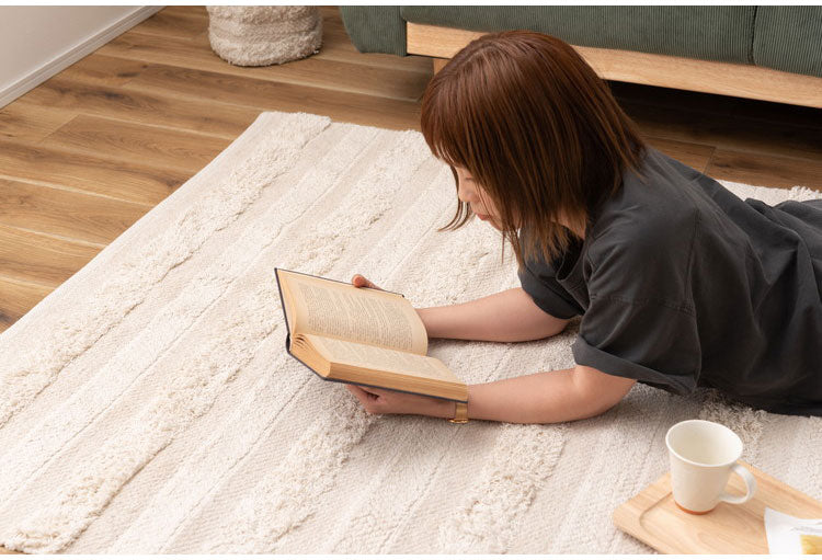 マット 幅130×奥行190cm 玄関マット ストライプ コットン 綿 ふわふわ かわいい おしゃれ 北欧 インテリア リビング ダイニング ナチュラル 手織り(代引不可)