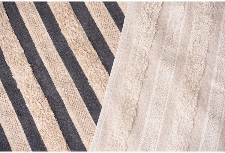 マット 幅130×奥行190cm 玄関マット ストライプ コットン 綿 ふわふわ かわいい おしゃれ 北欧 インテリア リビング ダイニング ナチュラル 手織り(代引不可)