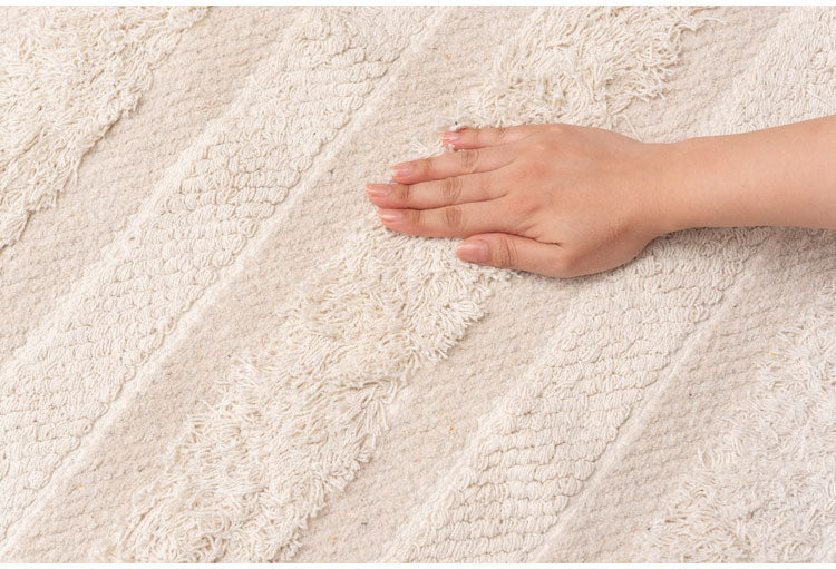 マット 幅130×奥行190cm 玄関マット ストライプ コットン 綿 ふわふわ かわいい おしゃれ 北欧 インテリア リビング ダイニング ナチュラル 手織り(代引不可)