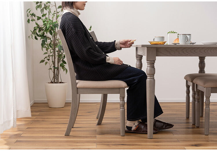 ダイニングチェア アンティーク ターンドレッグ ラバーウッド 天然木 木製 ブラウン グレー クラシック シャビーシック シンプル 椅子 イス いす チェアー ろくろ脚 ファブリック おしゃれ インテリア(代引不可)