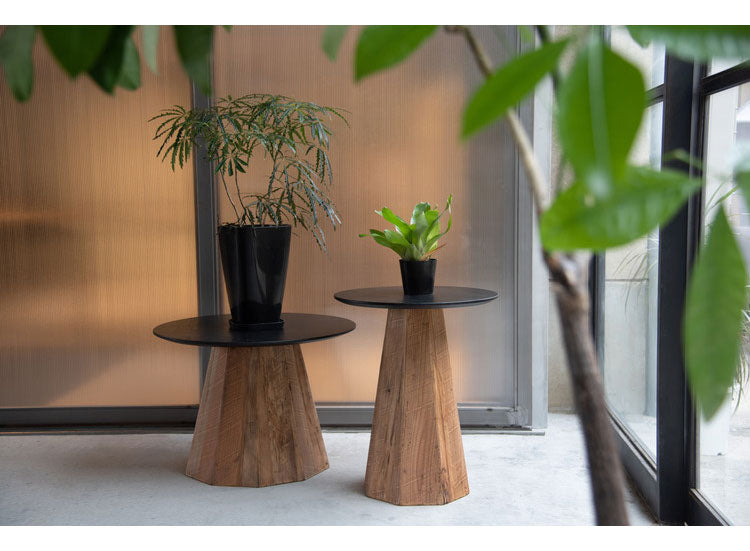 サイドテーブル 天然木 木製 古材 ナイトテーブル 木製 天然木 丸い 丸型 円形 おしゃれ 北欧 ヴィンテージ ビンテージ モダン ブラック 黒 ブラウン 新生活(代引不可)