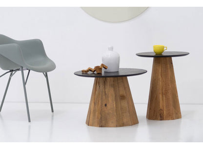 サイドテーブル 天然木 木製 古材 ナイトテーブル 木製 天然木 丸い 丸型 円形 おしゃれ 北欧 ヴィンテージ ビンテージ モダン ブラック 黒 ブラウン 新生活(代引不可)