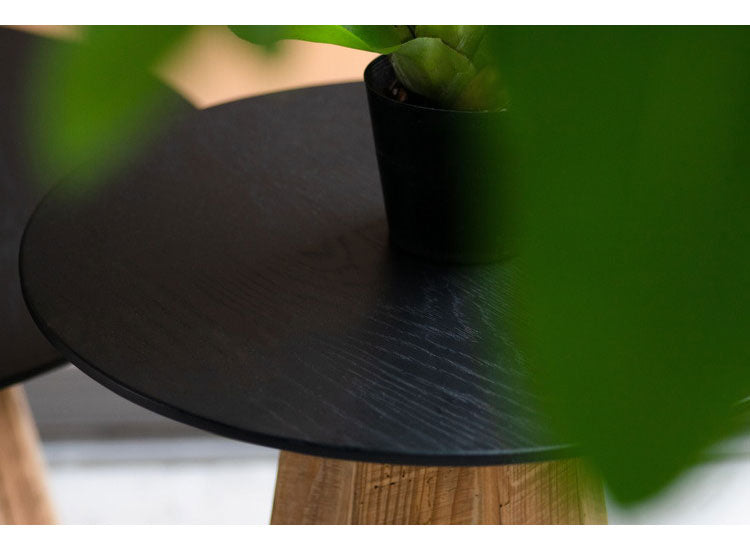 ローテーブル 幅60cm 天然木 古材 センターテーブル リビングテーブル 机 木製 天然木 丸い 丸型 円形 おしゃれ 北欧 ヴィンテージ ビンテージ モダン ブラック 黒 ブラウン(代引不可)