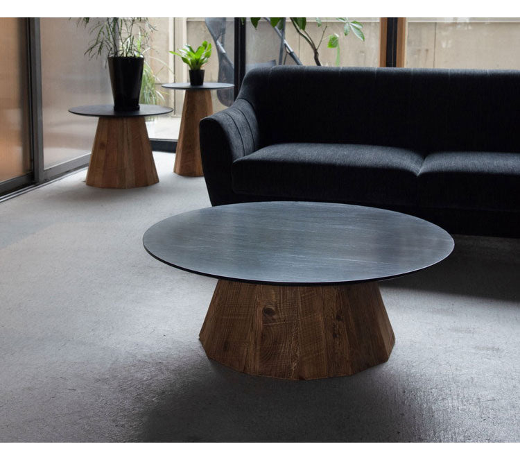 ローテーブル 幅90cm 天然木 古材 センターテーブル リビングテーブル 机 木製 天然木 丸い 丸型 円形 おしゃれ 北欧 ヴィンテージ ビンテージ モダン ブラック 黒 ブラウン(代引不可)