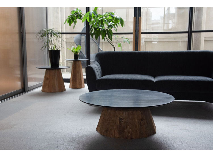 ローテーブル 幅90cm 天然木 古材 センターテーブル リビングテーブル 机 木製 天然木 丸い 丸型 円形 おしゃれ 北欧 ヴィンテージ ビンテージ モダン ブラック 黒 ブラウン(代引不可)