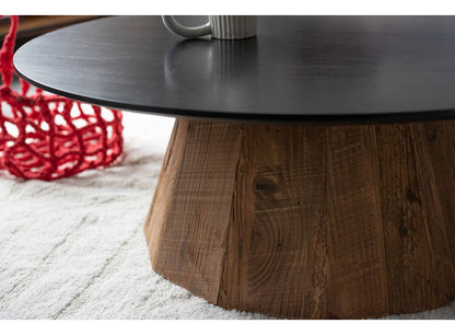 ローテーブル 幅90cm 天然木 古材 センターテーブル リビングテーブル 机 木製 天然木 丸い 丸型 円形 おしゃれ 北欧 ヴィンテージ ビンテージ モダン ブラック 黒 ブラウン(代引不可)