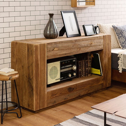 コンソール パイン古材 ラック 収納 ディスプレイ コレクション 引き出し付き 古材 天然木 パイン材 ナチュラル 面取り加工(代引不可)