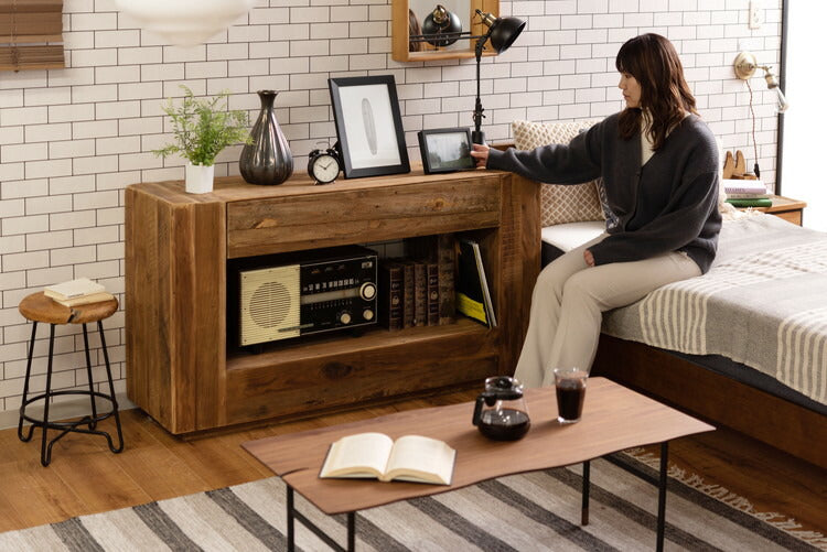 コンソール パイン古材 ラック 収納 ディスプレイ コレクション 引き出し付き 古材 天然木 パイン材 ナチュラル 面取り加工(代引不可)