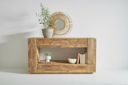 コンソール パイン古材 ラック 収納 ディスプレイ コレクション 引き出し付き 古材 天然木 パイン材 ナチュラル 面取り加工(代引不可)