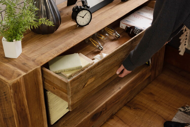 コンソール パイン古材 ラック 収納 ディスプレイ コレクション 引き出し付き 古材 天然木 パイン材 ナチュラル 面取り加工(代引不可)