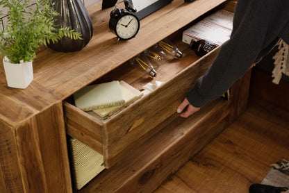 コンソール パイン古材 ラック 収納 ディスプレイ コレクション 引き出し付き 古材 天然木 パイン材 ナチュラル 面取り加工(代引不可)