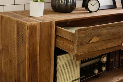 コンソール パイン古材 ラック 収納 ディスプレイ コレクション 引き出し付き 古材 天然木 パイン材 ナチュラル 面取り加工(代引不可)