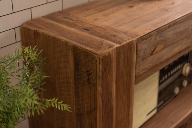 コンソール パイン古材 ラック 収納 ディスプレイ コレクション 引き出し付き 古材 天然木 パイン材 ナチュラル 面取り加工(代引不可)