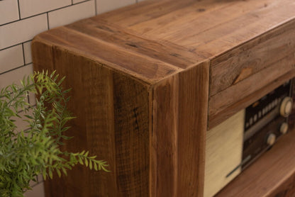 コンソール パイン古材 ラック 収納 ディスプレイ コレクション 引き出し付き 古材 天然木 パイン材 ナチュラル 面取り加工(代引不可)