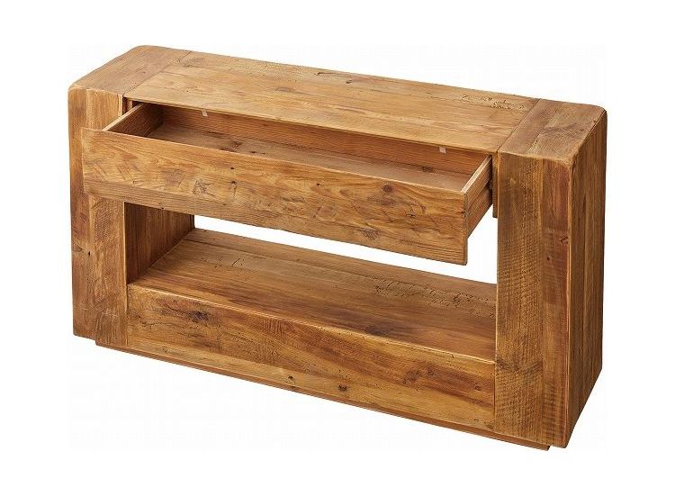 コンソール パイン古材 ラック 収納 ディスプレイ コレクション 引き出し付き 古材 天然木 パイン材 ナチュラル 面取り加工(代引不可)