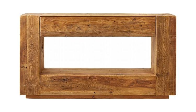 コンソール パイン古材 ラック 収納 ディスプレイ コレクション 引き出し付き 古材 天然木 パイン材 ナチュラル 面取り加工(代引不可)