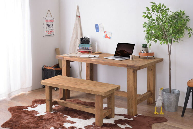 ベンチ 椅子 長椅子 チェア 木製 天然木 パイン材 古材 アンティーク シンプル レトロ アームレス 背もたれなし 幅110cm おしゃれ 重厚感(代引不可)