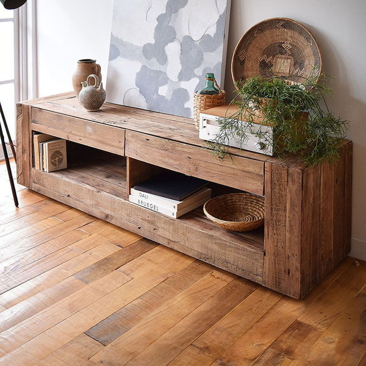 ローボード テレビボード 幅210センチ パイン古材 大型 ワイド テレビ台 AVボード TVラック 北欧 ブラウン ヴィンテージテレビ台 アジアン(代引不可)