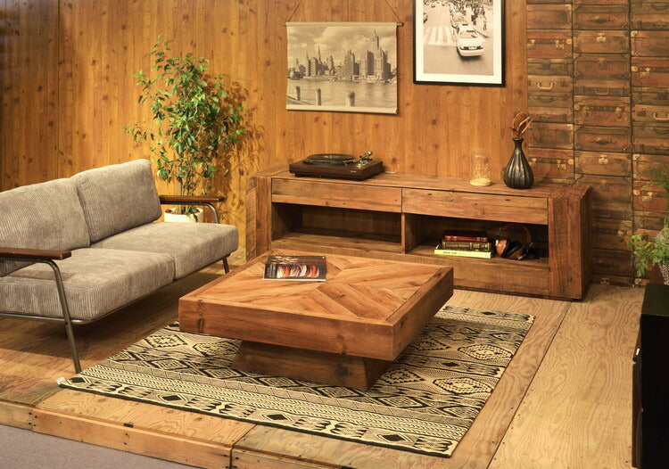 ローボード テレビボード 幅210センチ パイン古材 大型 ワイド テレビ台 AVボード TVラック 北欧 ブラウン ヴィンテージテレビ台 アジアン(代引不可)