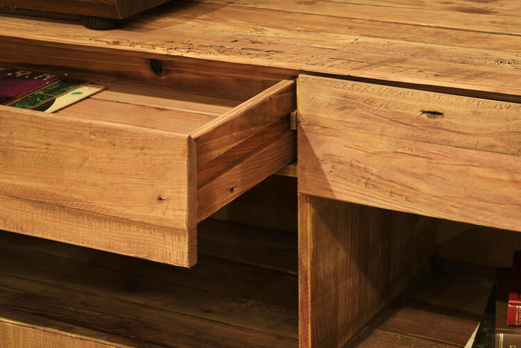 ローボード テレビボード 幅210センチ パイン古材 大型 ワイド テレビ台 AVボード TVラック 北欧 ブラウン ヴィンテージテレビ台 アジアン(代引不可)