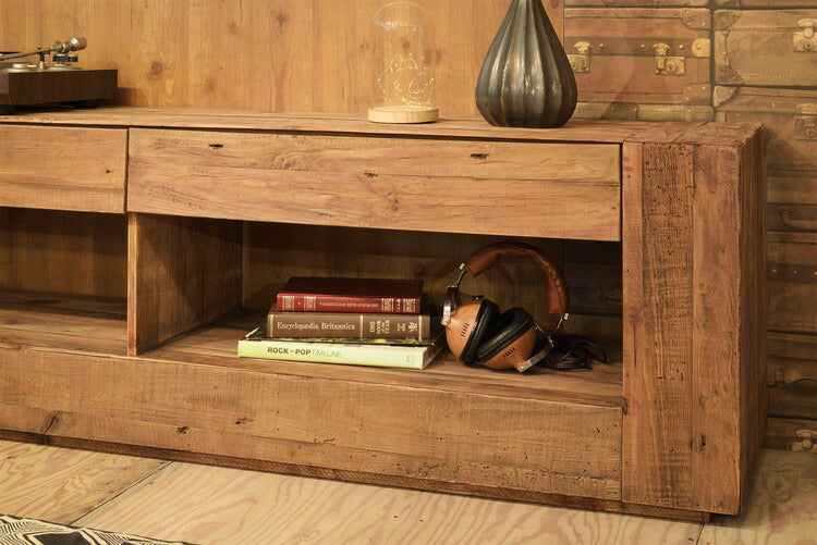 ローボード テレビボード 幅210センチ パイン古材 大型 ワイド テレビ台 AVボード TVラック 北欧 ブラウン ヴィンテージテレビ台 アジアン(代引不可)