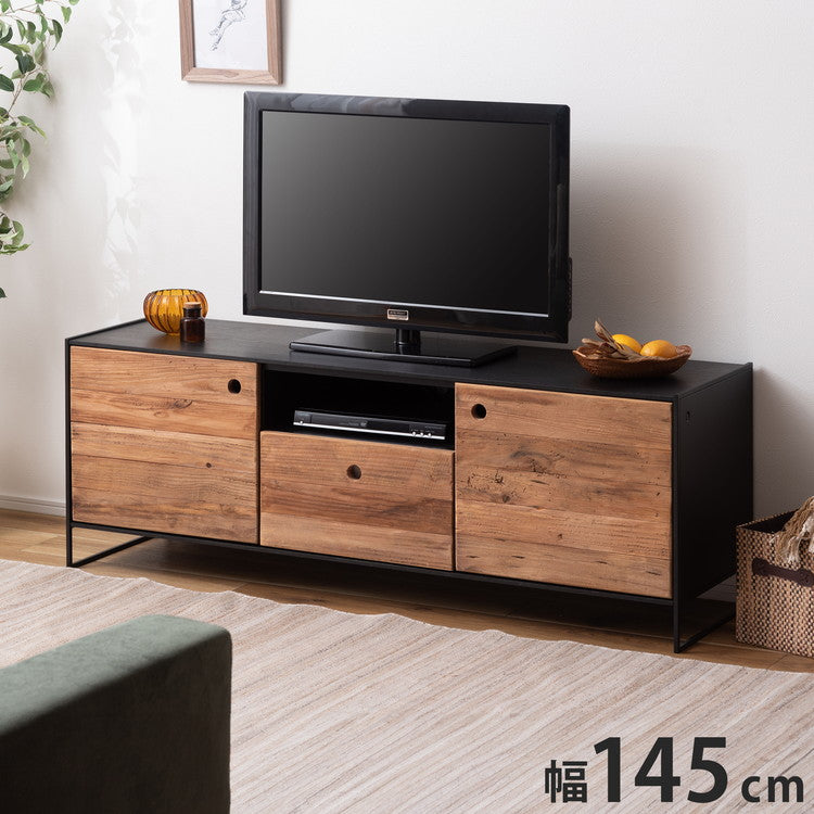 ローボード ローボード ボード ヴィンテージ インダストリアル 収納 収納付き 大容量 コード穴 コンセント穴付き 天然木 木製 テレビ台 TV台 テレビボード TVボード AVボード ロータイプ おしゃれ(代引不可)